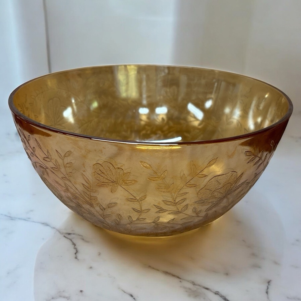 Vintage Jeanette Floragold Louisa Iridescent 9" Serving Bowl / Salad Bowl